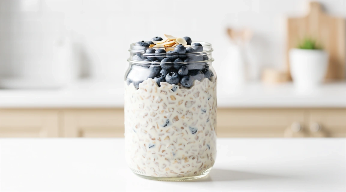 Nocna owsianka z borówkami